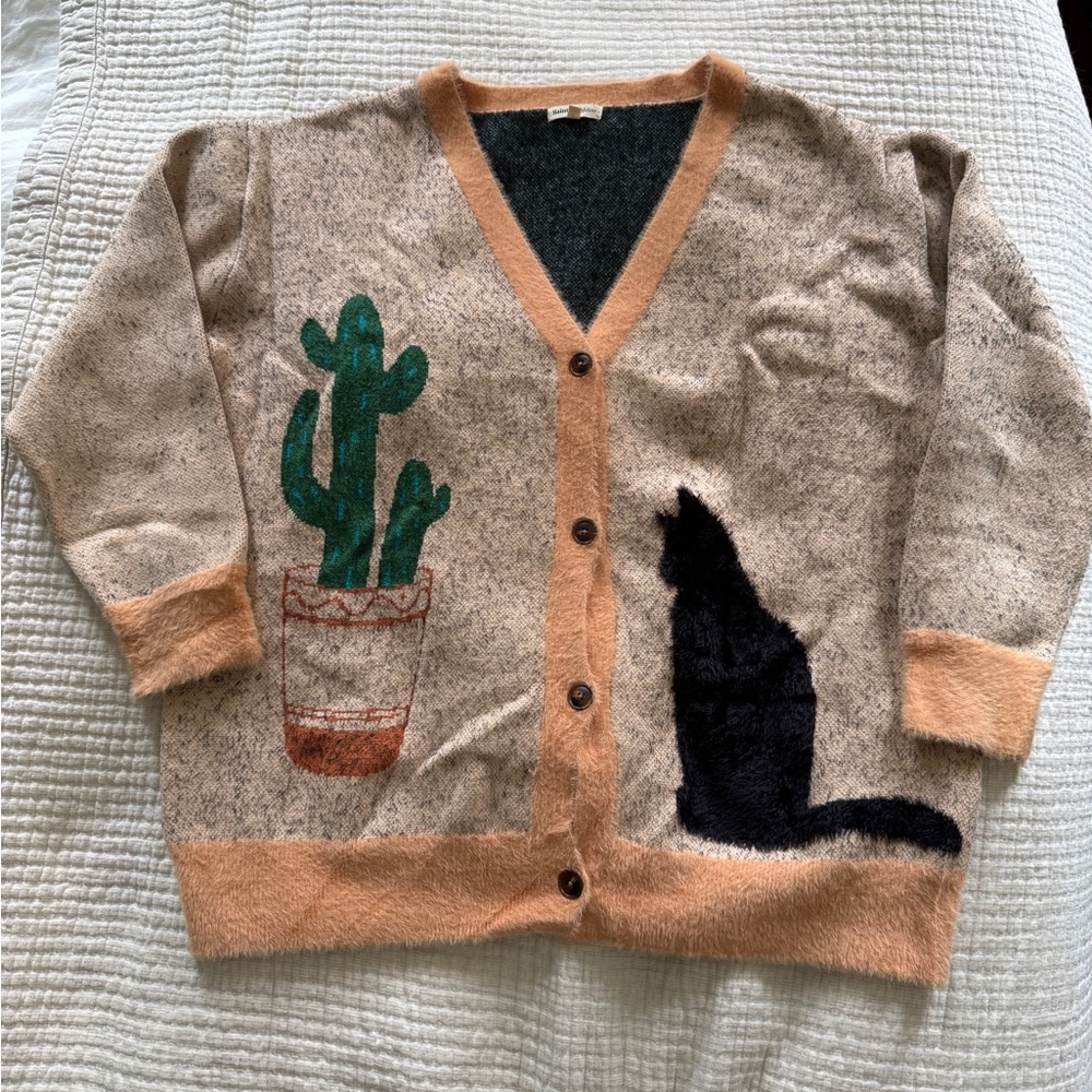 Cozy Tan and Black Cactus Sweater